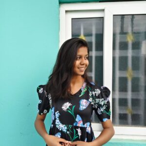 Puff Sleeve V-Neck Black color Butterfly theme Casual maxi